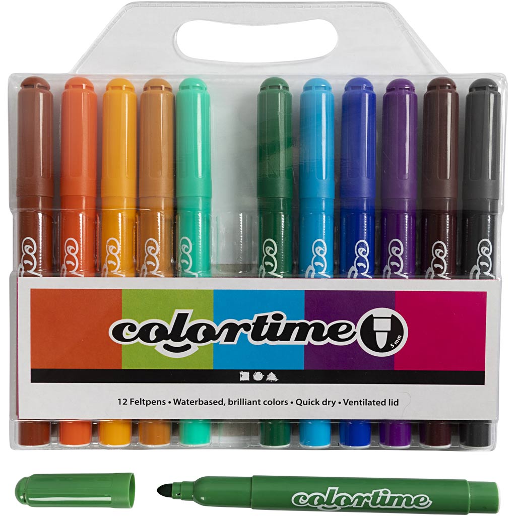 Colortime stiften, lijndikte 5 mm, extra kleuren, 12 stuk 1 doos