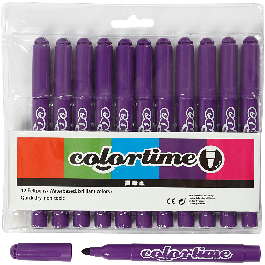 Colortime stiften, lijndikte 5 mm, donkerpaars, 12 stuk 1 doos