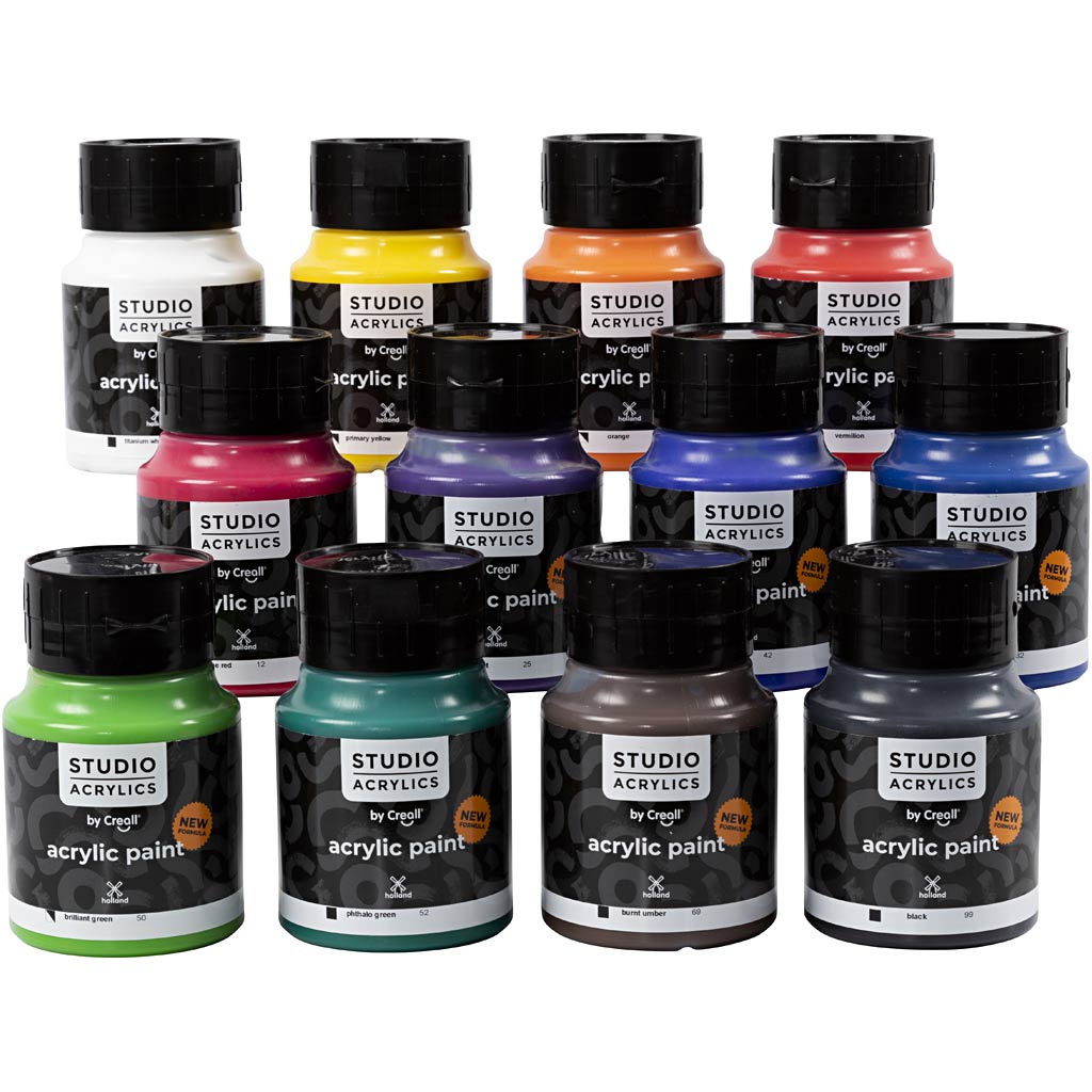 Creall studio acrylverf, diverse kleuren, 12x500 ml 1 doos
