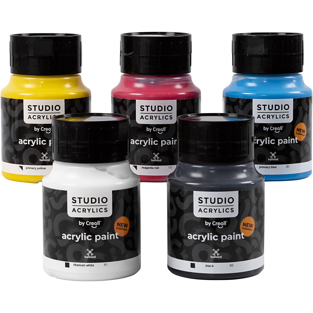Creall studio acrylverf, diverse kleuren, 5x500 ml 1 doos