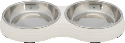 Trixie Cat Feeding Bowl Double Melamine Stainless Steel White