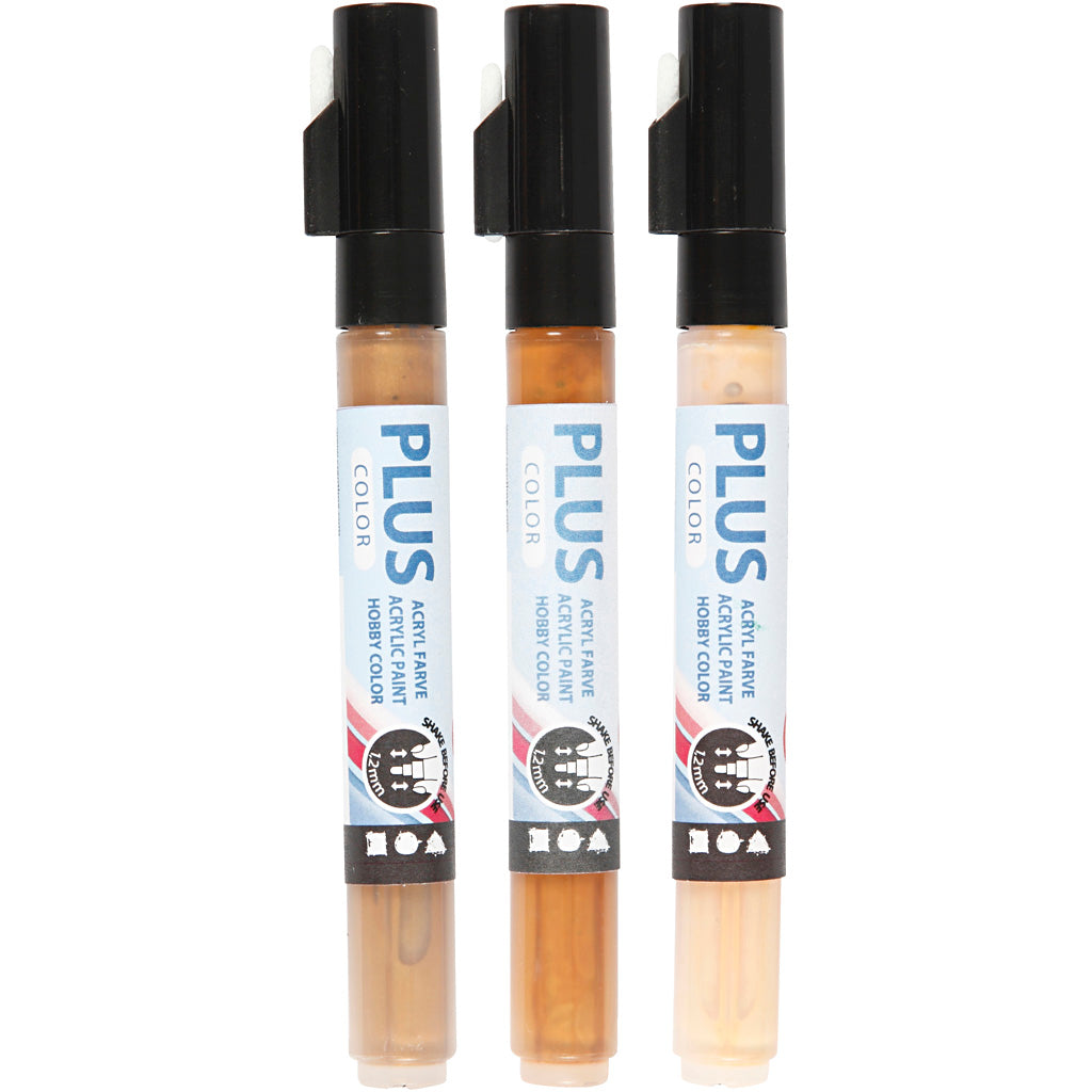 Plus color marker, l: 14.5 cm, line width 1-2 mm, light beige, gold, raw sienna, 5.5 ml, 3 pieces 1 box