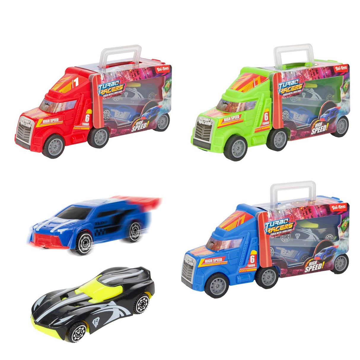 Toi-Toys Turbo Racers Truck con auto da corsa, 3DLG.