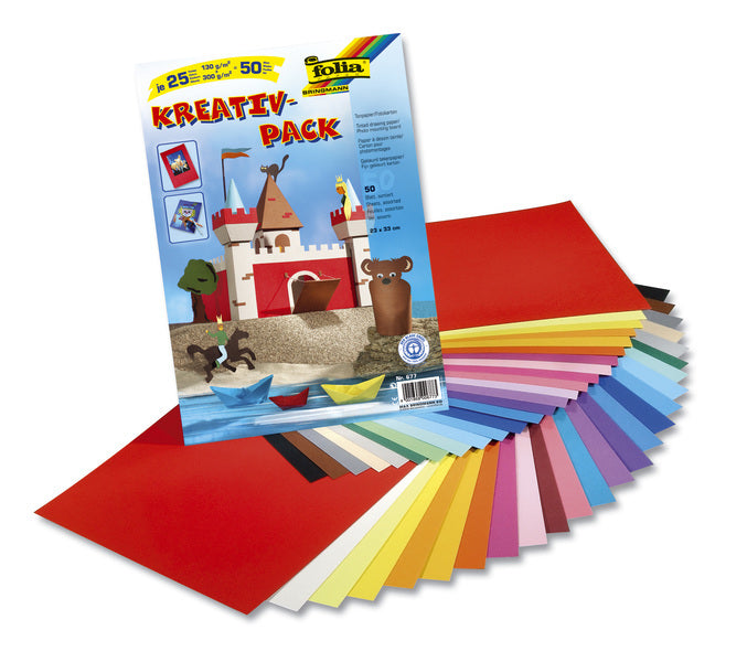 Folia FO-677 Papier rzemieślniczy Kreap Pakiet 50 arkuszy 25 różnych kolorów