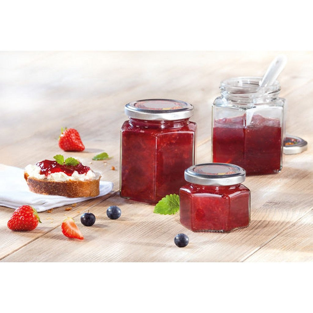 Leifheit 3209 hexagonal jam jar 106 ml glass silver
