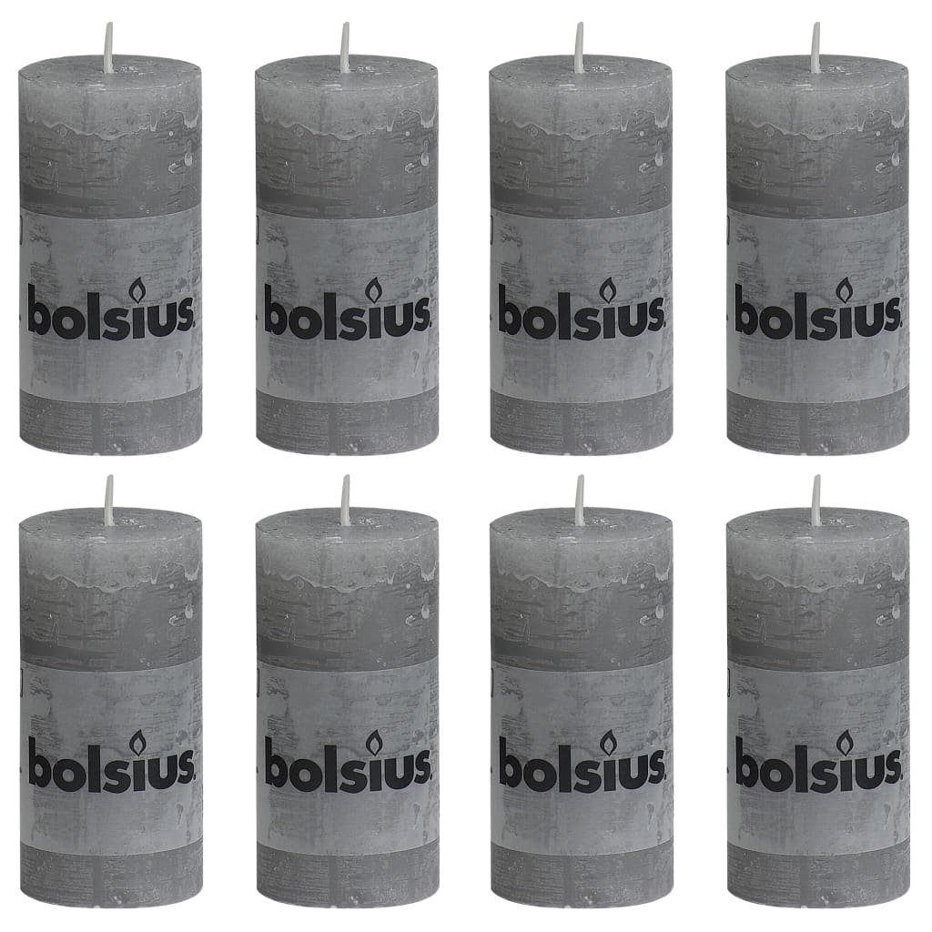 Bolsius Bolsius Rustic candles 8 st 100x50 mm light gray