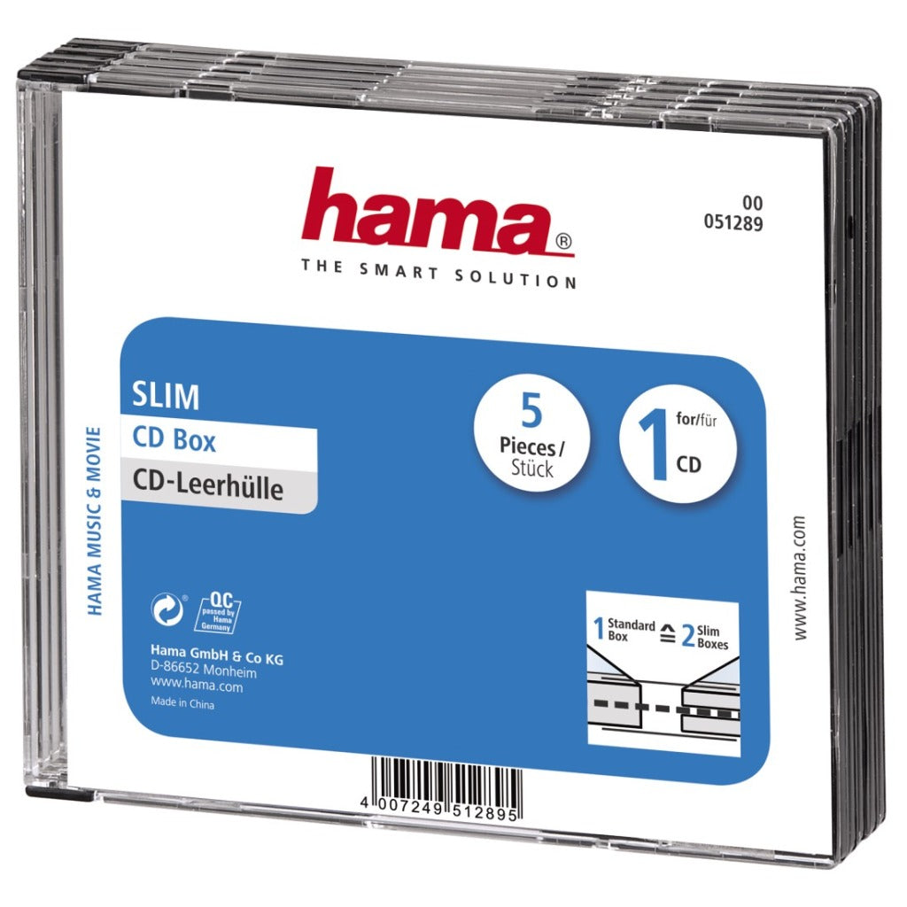 Hama Boîte à CD slim, paquet de 5, transparent, noir