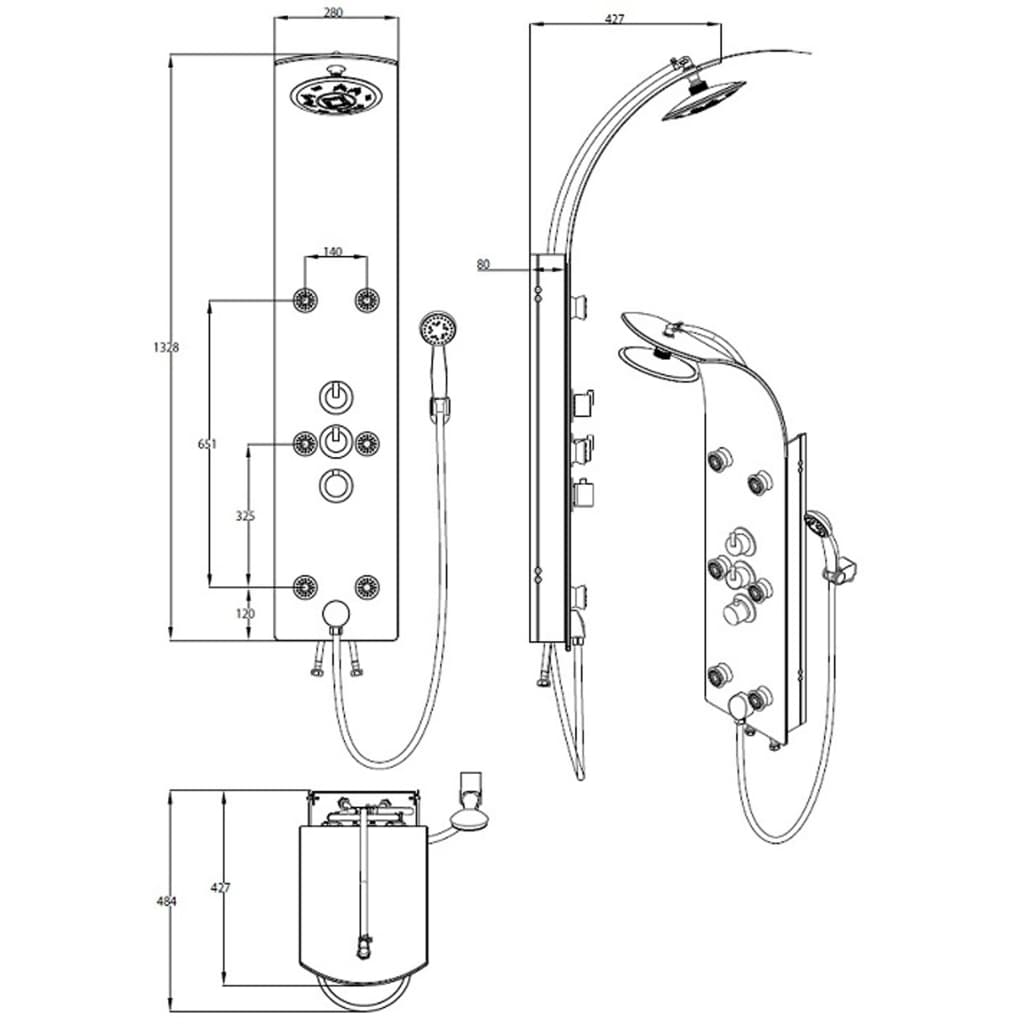 Schüte schüte bruspanel med termostatisk tap lanzarote glas sort