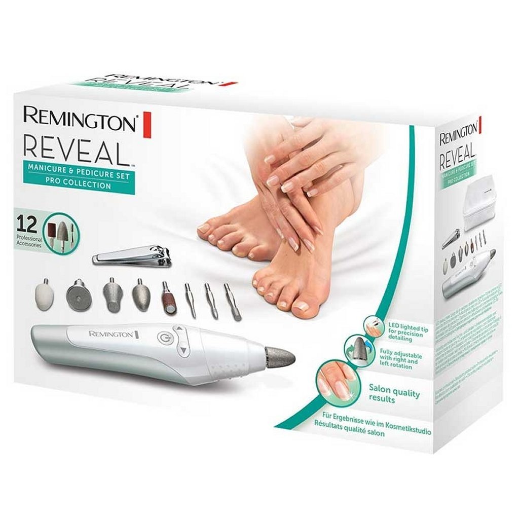 Remington MAN3000 Reveal Manicure-Pedicure Set with 12 Attachments Silver White