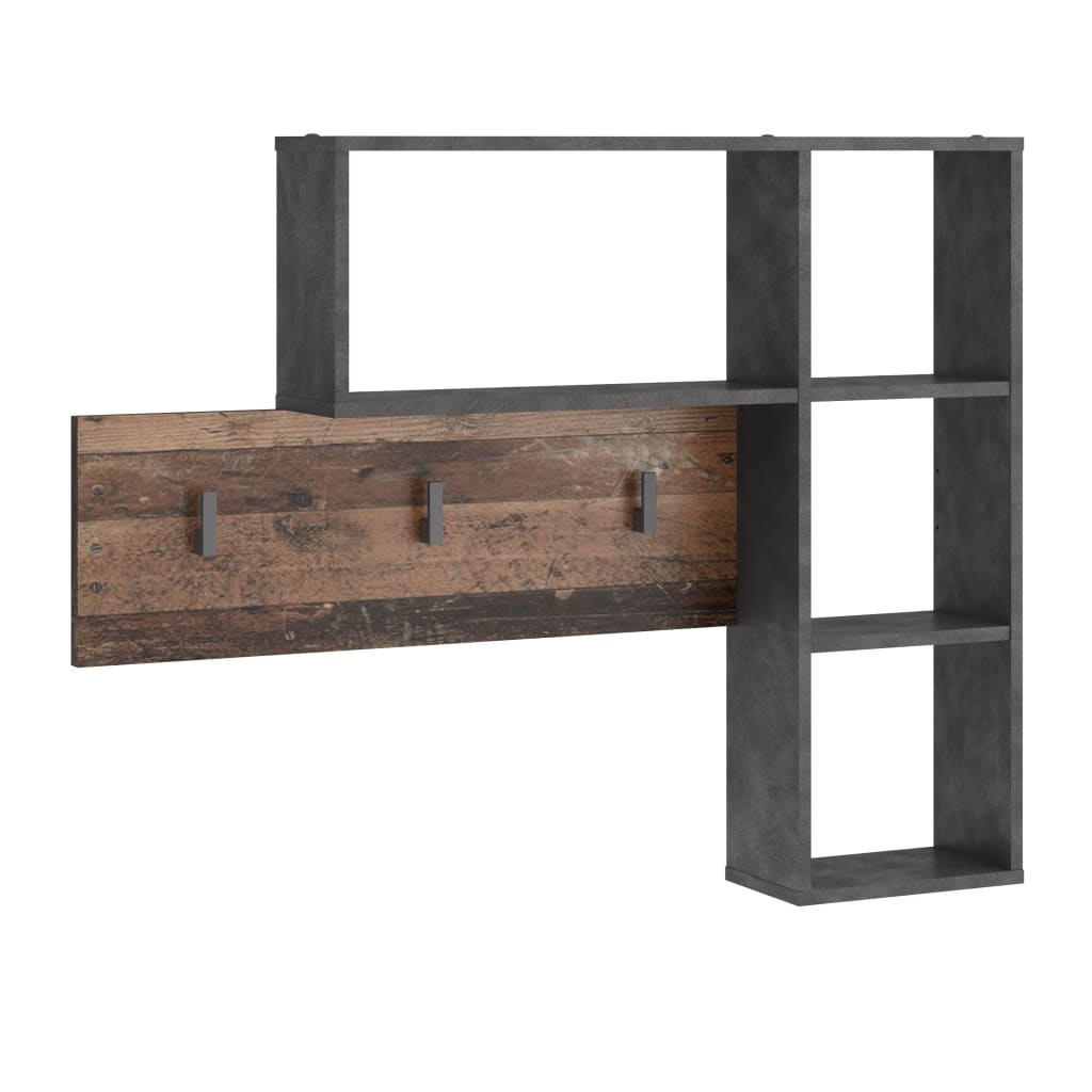 FMD wall coat rack with 4 open compartments of anthracite and dark brown