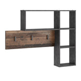 FMD wall coat rack with 4 open compartments of anthracite and dark brown