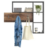 FMD wall coat rack with 4 open compartments of anthracite and dark brown