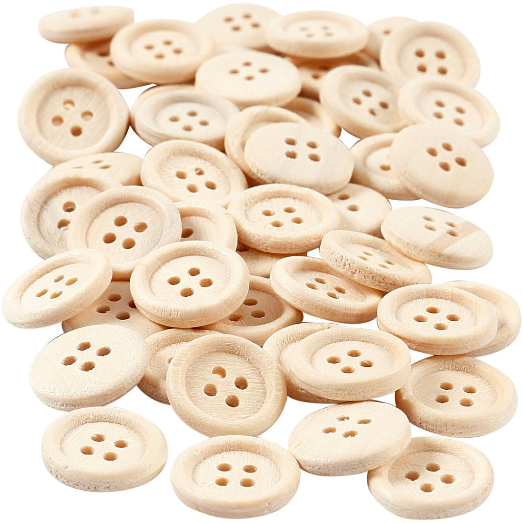 Creativ company wooden buttons, d 15 mm, 4 holes, 50 pieces 1 box