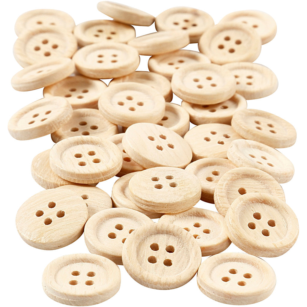 Creativ company wooden buttons, d 18 mm, 4 holes, 40 pieces 1 box