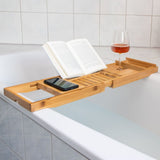 Hola hola estante de bañera ajustable (70-105) x22x4 cm bambú