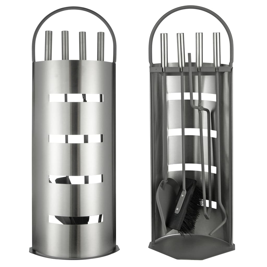 Hi hi set di camino in 5 parti set 23x14.5x66 cm di colore argento
