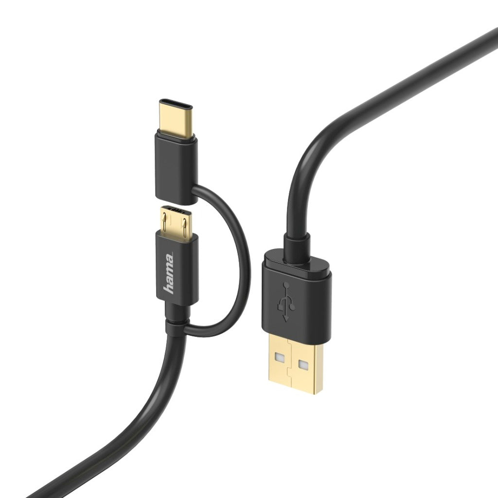 Hama 2-in-1 micro USB cable with USB Type-C adapter 1 m black