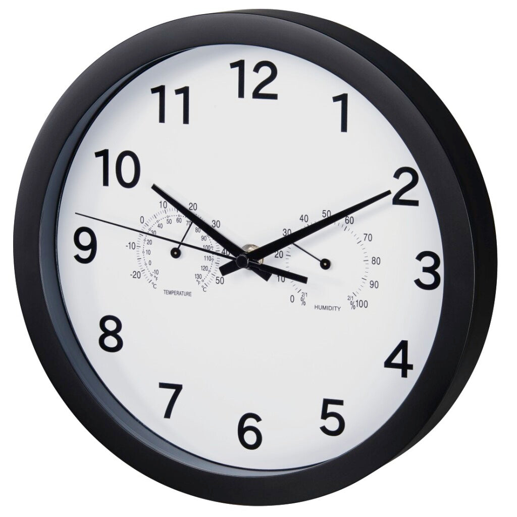 Hama wall clock pure plus ø 25 cm with thermo-hygrometer, low noise, black