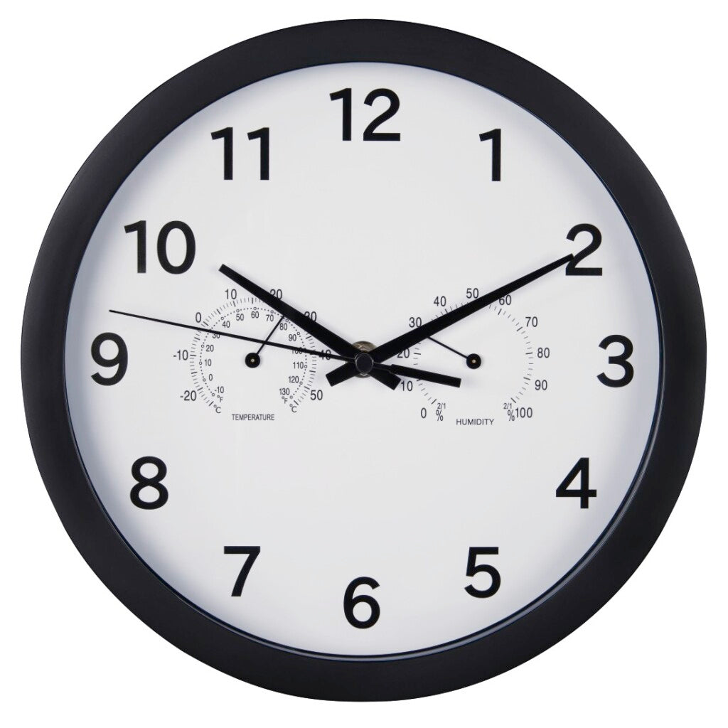 Hama wall clock pure plus ø 25 cm with thermo-hygrometer, low noise, black