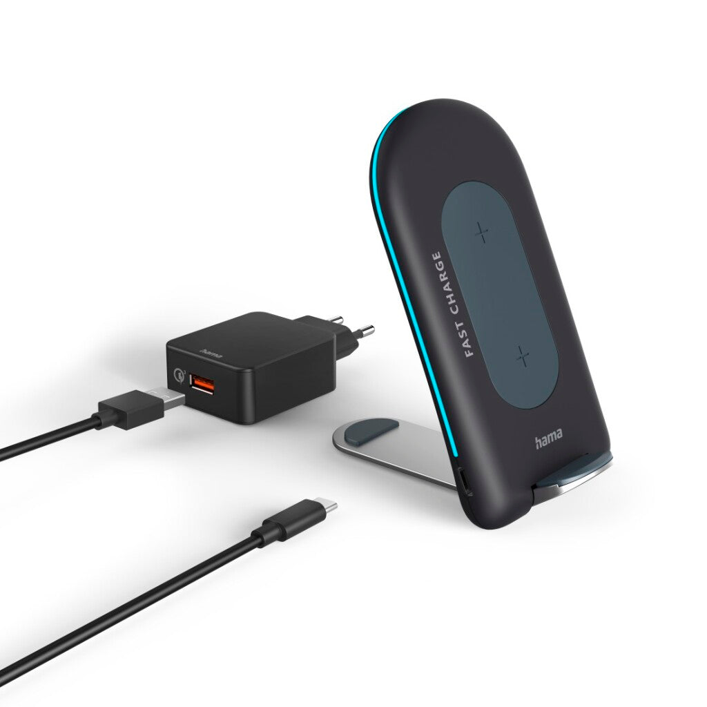 HAMA Wireless Charger Set Qi-FC15S 15W Wireless Smartphone Charging Station GR
