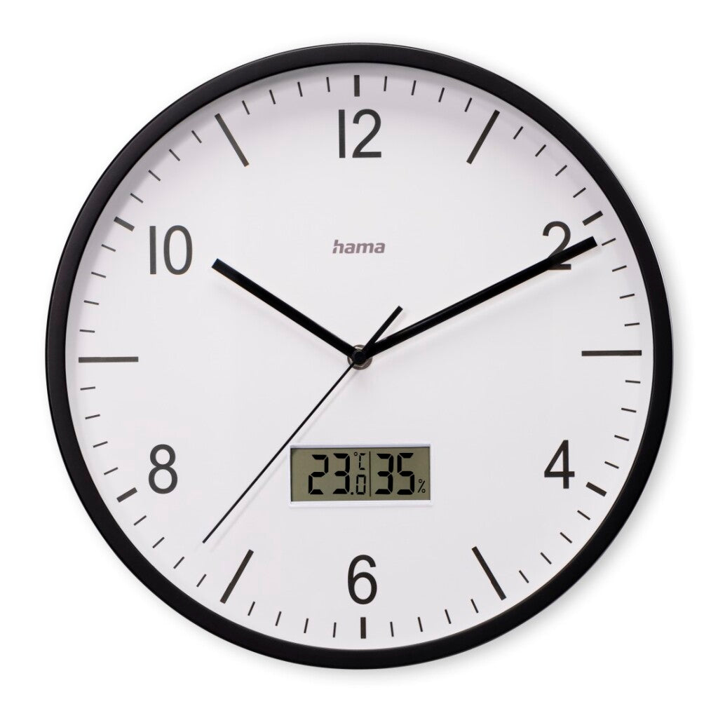 Hama dcf wandklok lanzarote tikt niet + thermometer en hygrometer 35 cm zwart wit