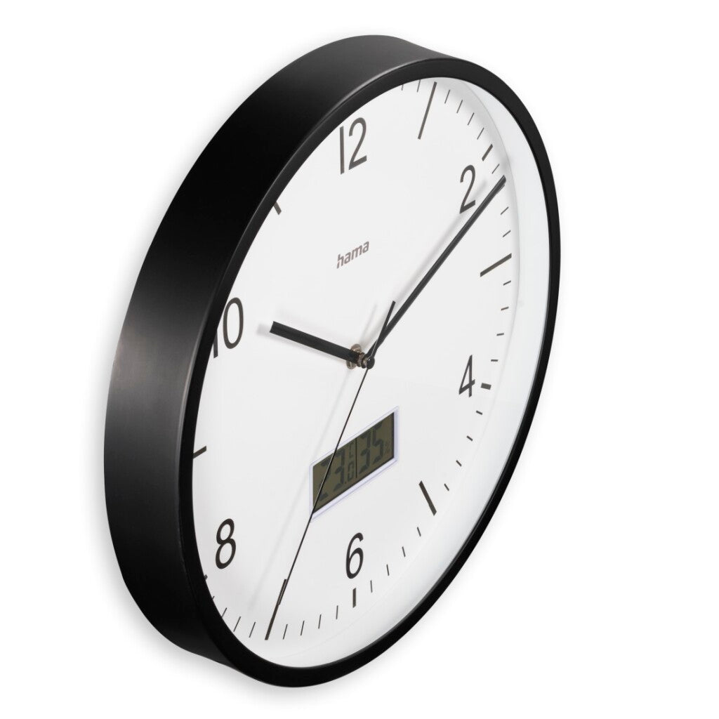 Hama dcf wandklok lanzarote tikt niet + thermometer en hygrometer 35 cm zwart wit