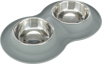 Trixie Food Bowl Vandbakke Dobbelt silikone rustfrit stål grå