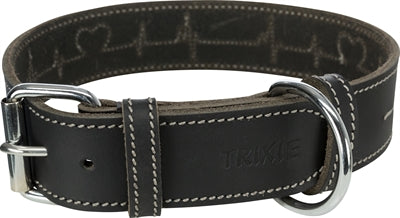 Trixie dog collar rustic fat leather heartbeat black