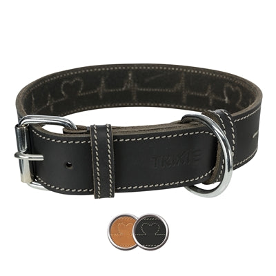 Trixie dog collar rustic fat leather heartbeat black