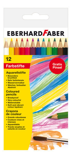 Eberhard Faber EF-516012 Boîte en carton au crayon Aquarel de 12 pièces avec pinceau