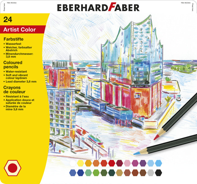 Eberhard Faber EF-516124 Fargede blyanter Metallboks A 24 stykker