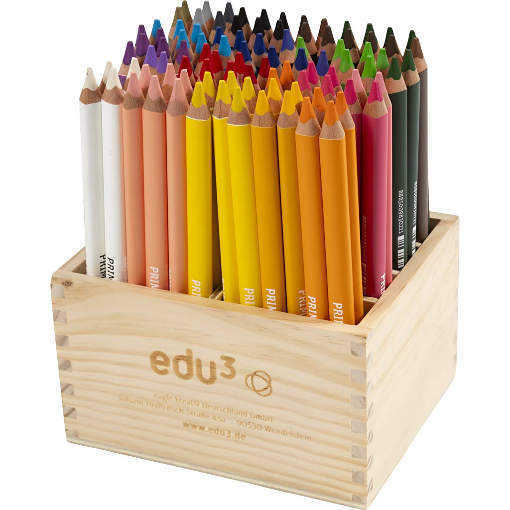 Edu3 edu jumbo kleurpotlood, dikte 10 mm, vulling 6,25 mm, diverse kleuren, 96 stuk 1 doos