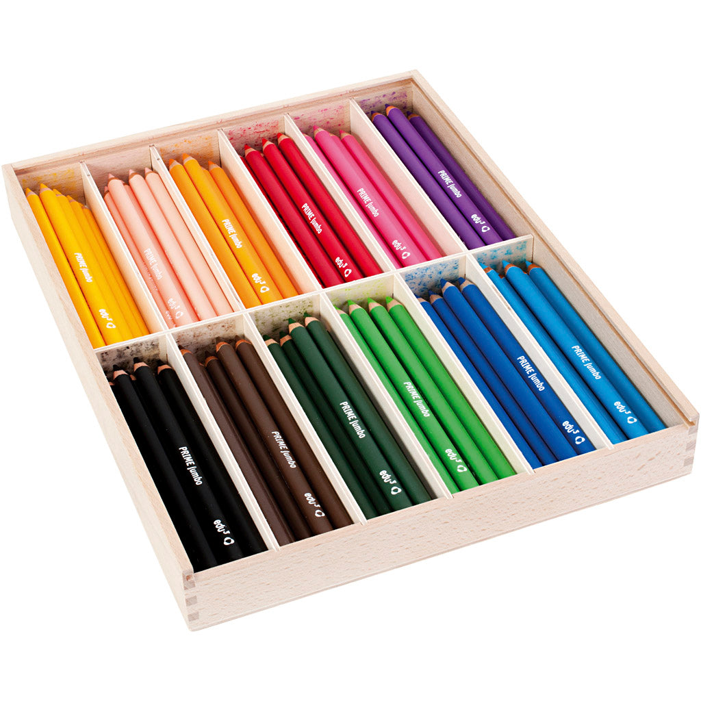 Edu3 edu jumbo kleurpotlood, dikte 10 mm, vulling 6,25 mm, diverse kleuren, 12x12 stuk 1 doos