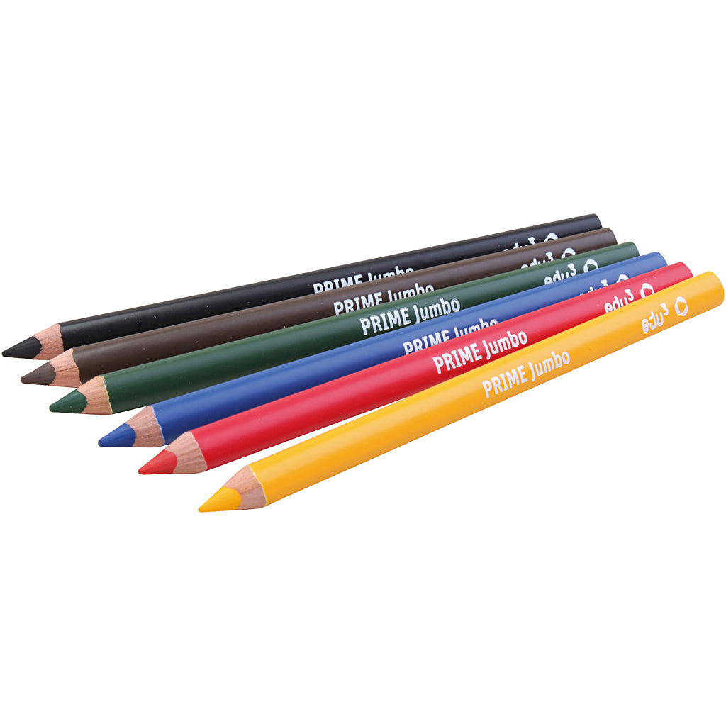 Edu3 edu jumbo kleurpotlood, dikte 10 mm, vulling 6,25 mm, diverse kleuren, 6 stuk 1 doos