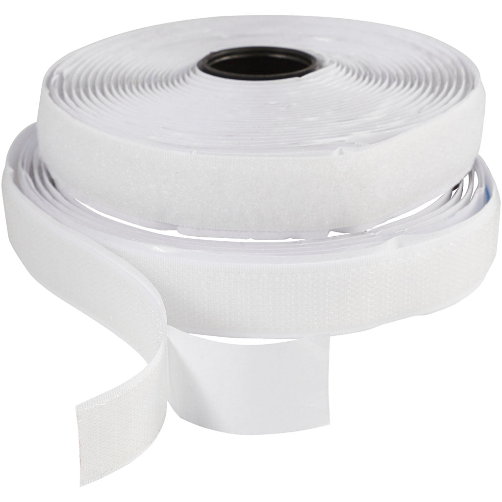 Creativ company Velcro hook and loop closure, self-adhesive, W: 20 mm, white, 5 m 1 roll