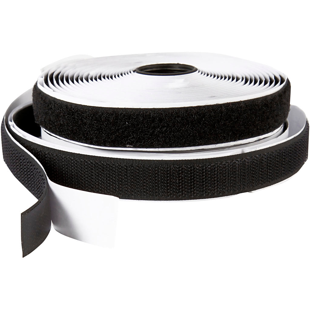 Creativ company hook and loop fastener, self-adhesive, w: 20 mm, black, 5 m 1 roll