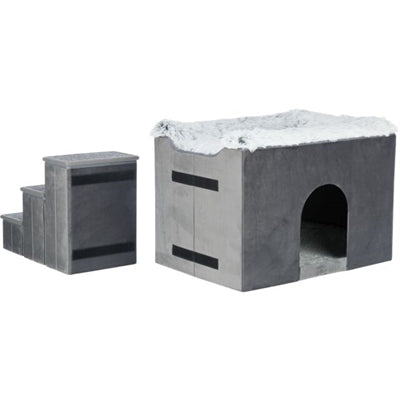 Trixie dog basket house harvey with stair gray white