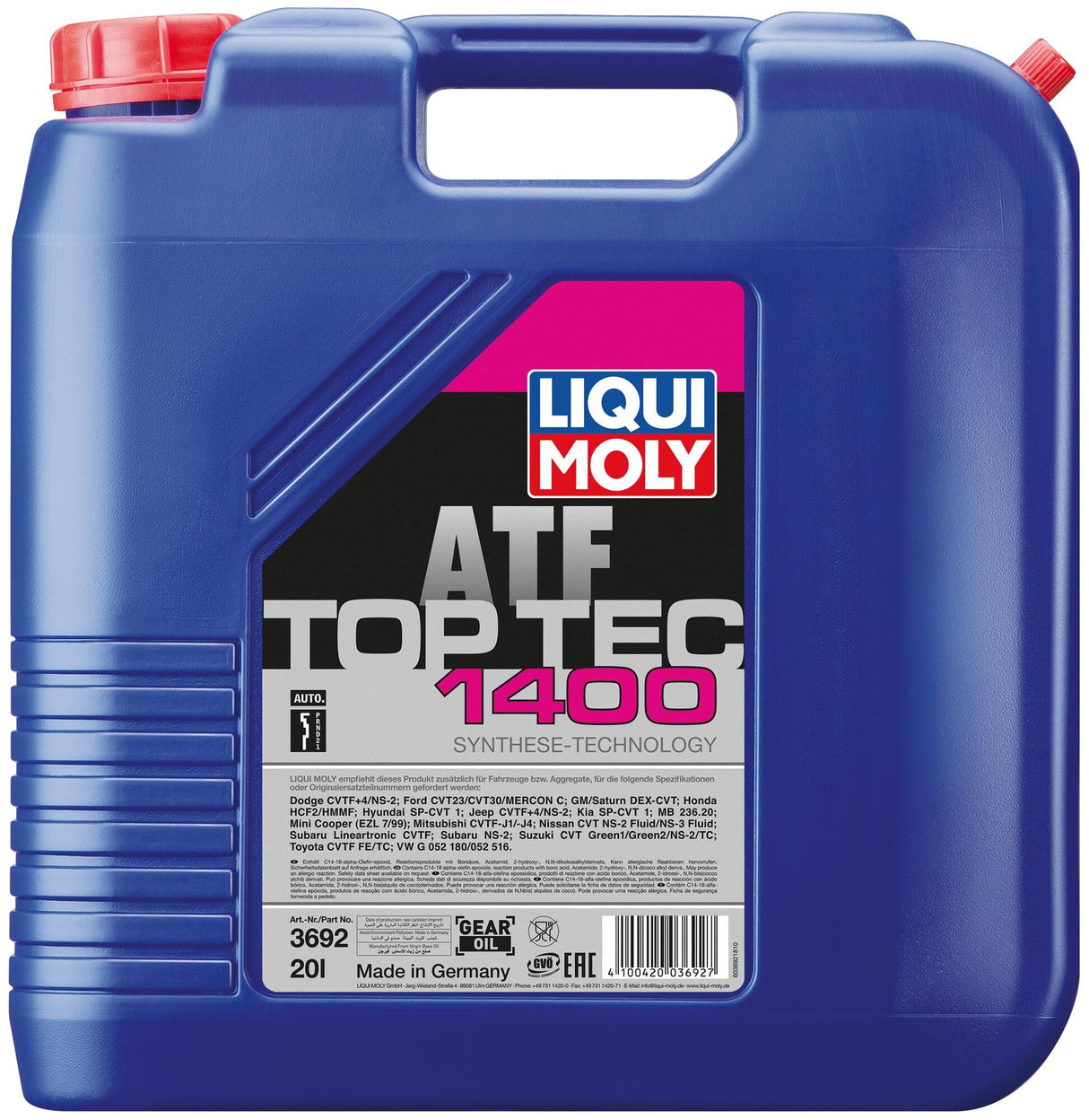 Liqui moly transmission oil top tec atf 1400 top tec atf 1400 canister 20l