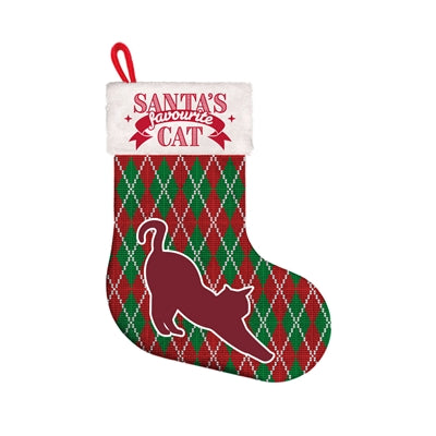 Plenty Gifts Christmas sock Santa's Favorite Cat window Green Red White