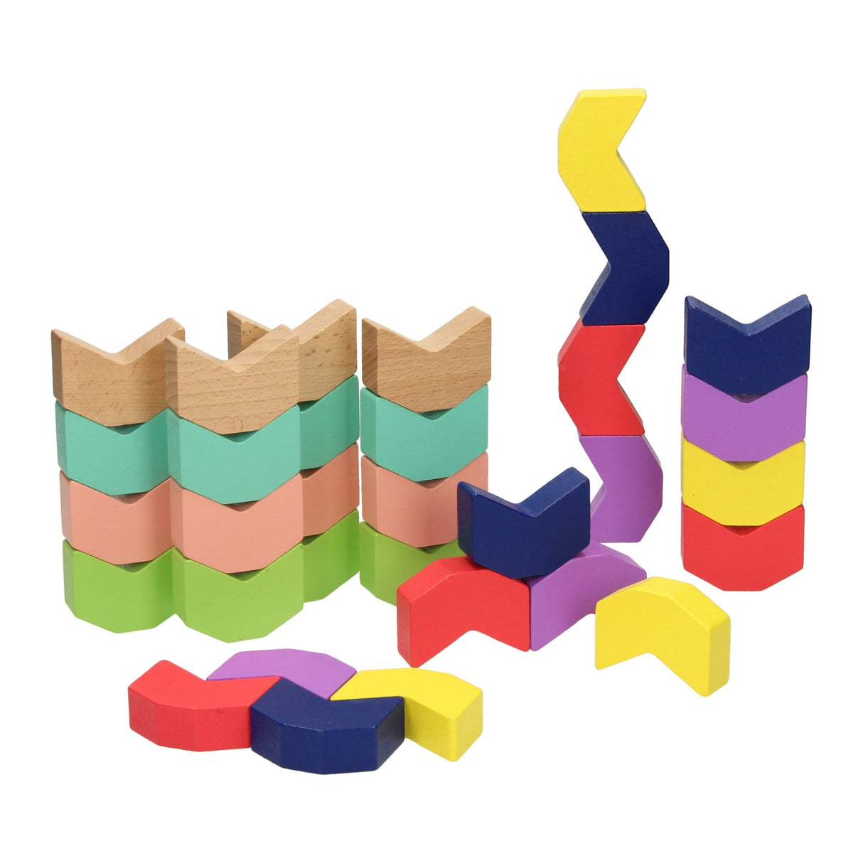 Wooden blocks Stacking game rainbow, 32dlg.