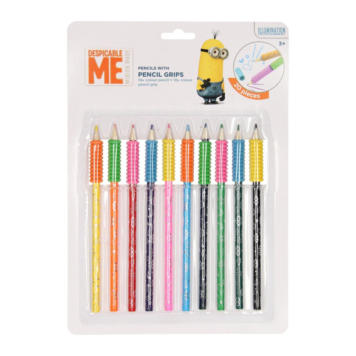 Wooden colored pencils minions with grip, 10 pcs.