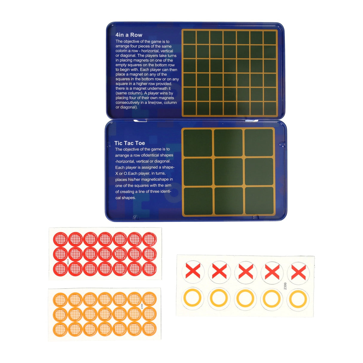 Magnetische reisspel in blik tic, tac, toe 4 op een rij