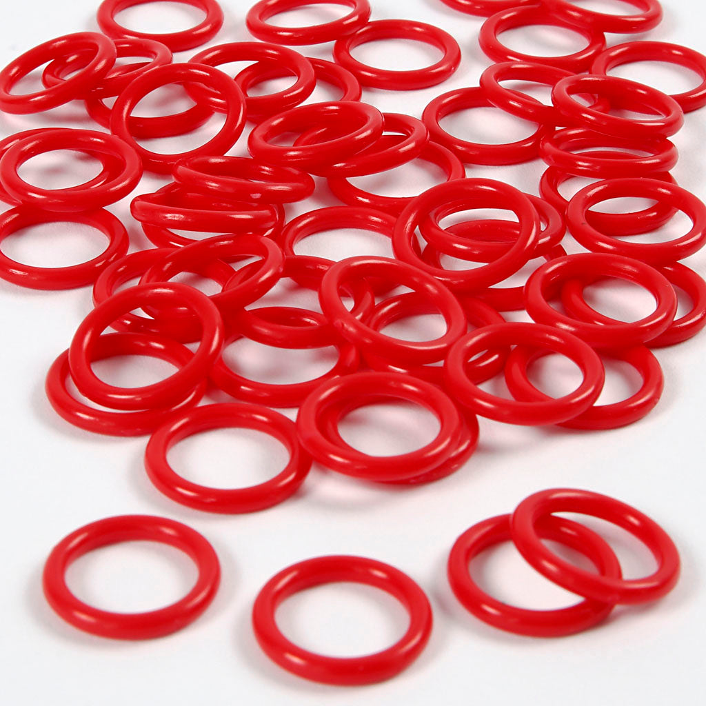 Creativ company plastic ring, size 15 mm, thickness 2 mm, red, 50 pieces in a box
