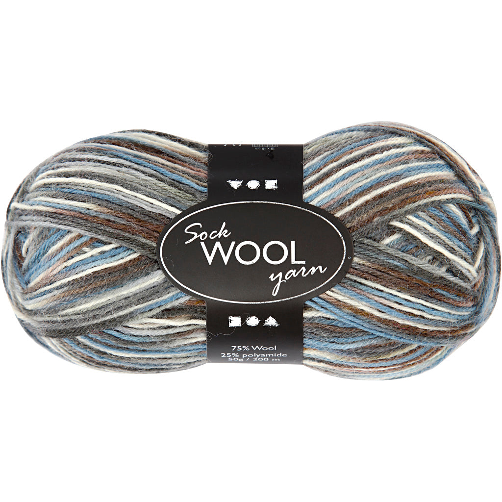 Creativ company sokkengaren, l: 200 m, blauw grijs harmonie, 50 gr 1 bol
