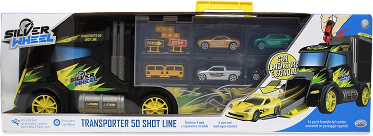 Online Retail Shop truck Silver Wheels Transporter with 4 car Apos; s; s