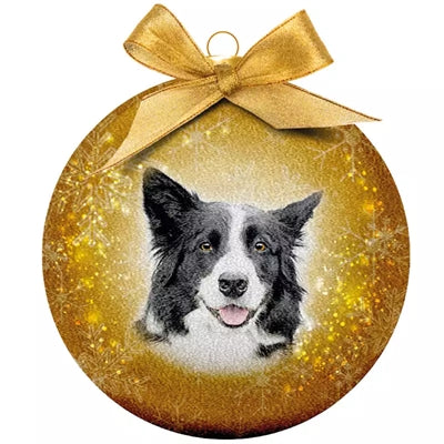 Mange gaver jule ball frostet border collie geel