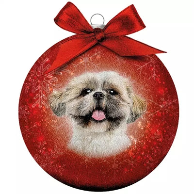 Mange gaver julekule frostet shih tzu rød