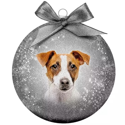 Mange gaver julekule frostet jack russel sølv