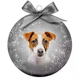 Mange gaver julekule frostet jack russel sølv