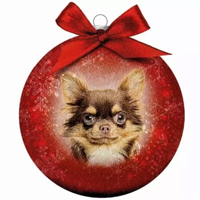 Mange gaver julekule frostet chihuahua rød
